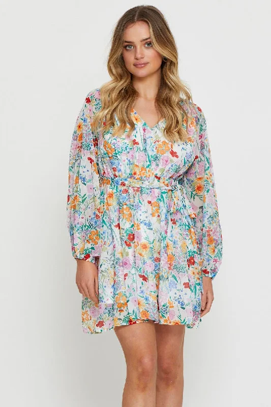 Print Mini Dress Long Sleeve Sexy mini dresses