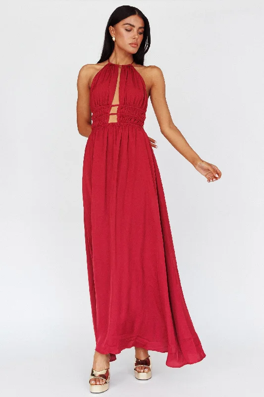 Cyndi Open Back Halterneck Maxi Dress Wine