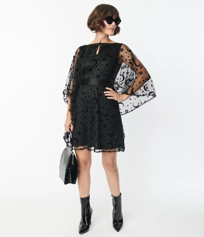 Smak Parlour Black Mesh Moon & Stars Social Climber Caftan