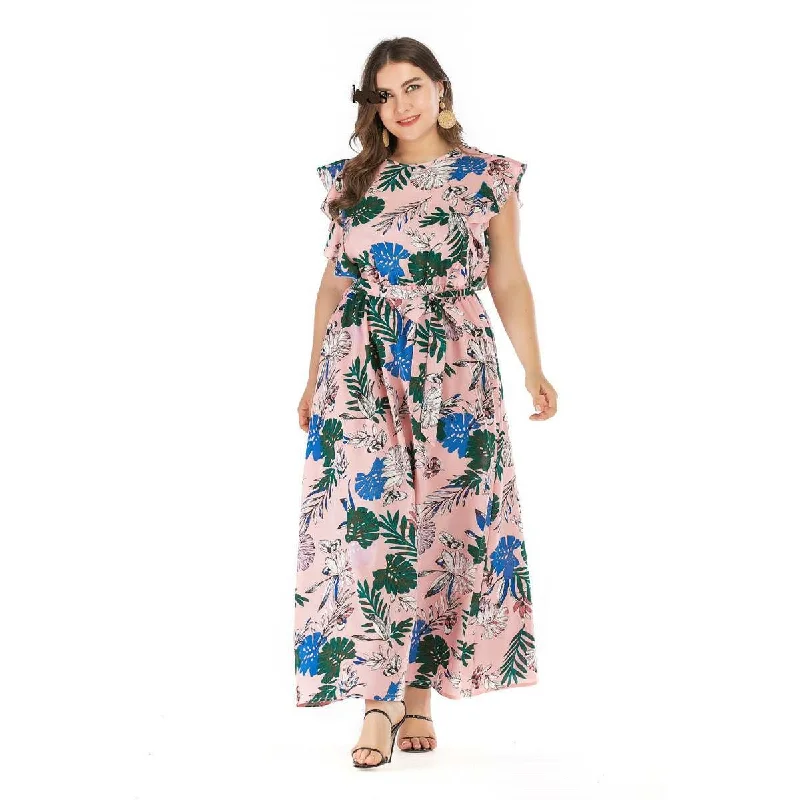 2019 summer bohemian elastic waist large swing dress 3xl 4xl Elegant evening unclassified dresses