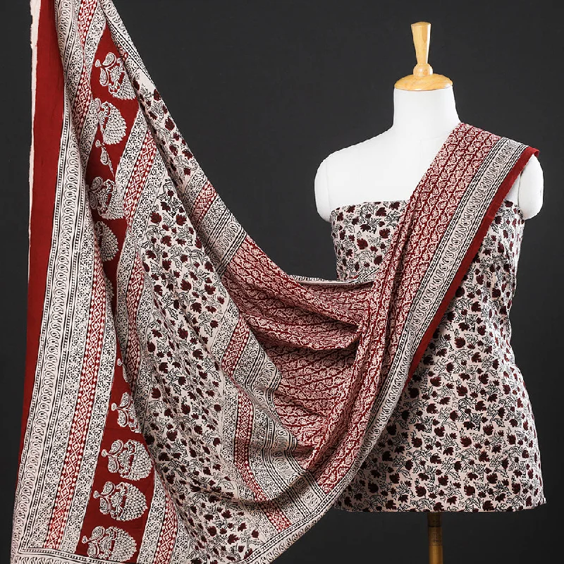 White - 3pc Bagh Block Printed Natural Dyed Cotton Suit Material Set 13