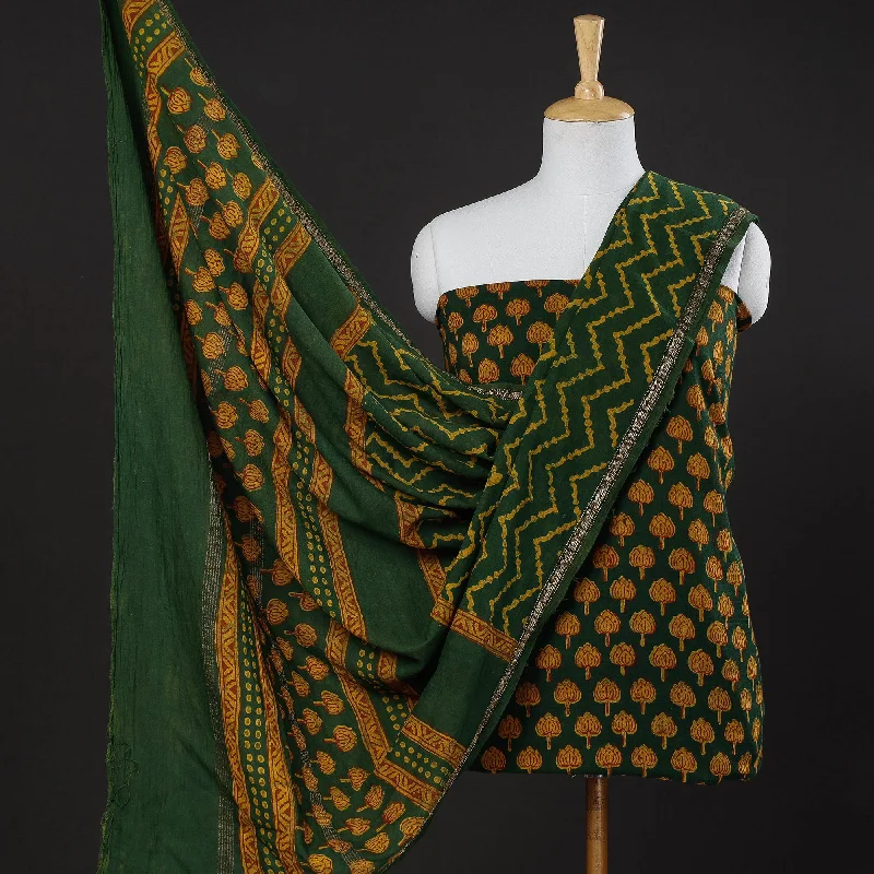 Green - 3pc Akola Block Printed Cotton Suit Material Set