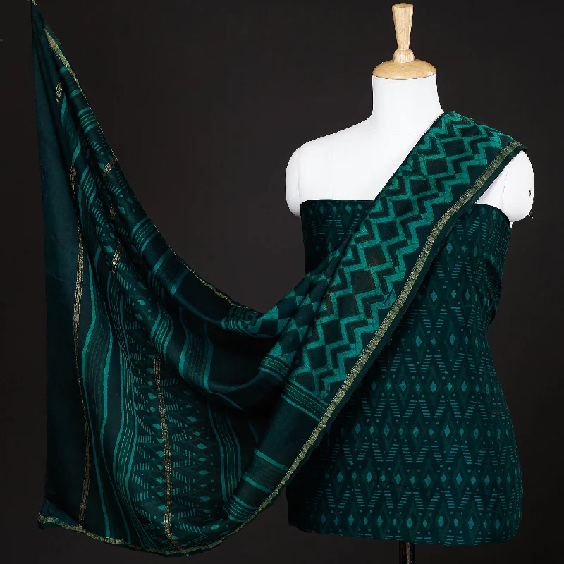 Green - 3pc Akola Block Printed Chanderi Silk Suit Material Set