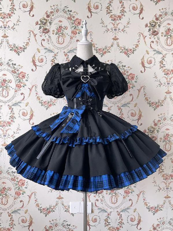 Alice Girl~Gothic Lolita Dress Blue Plaid Jumper Dress Budget-friendly unclassified dresses