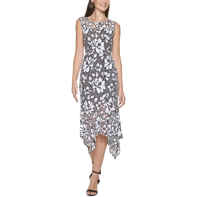 Womens Floral Midi Fit & Flare Dress