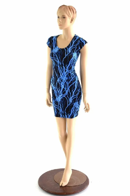 Blue Lightning Cap Sleeve Dress