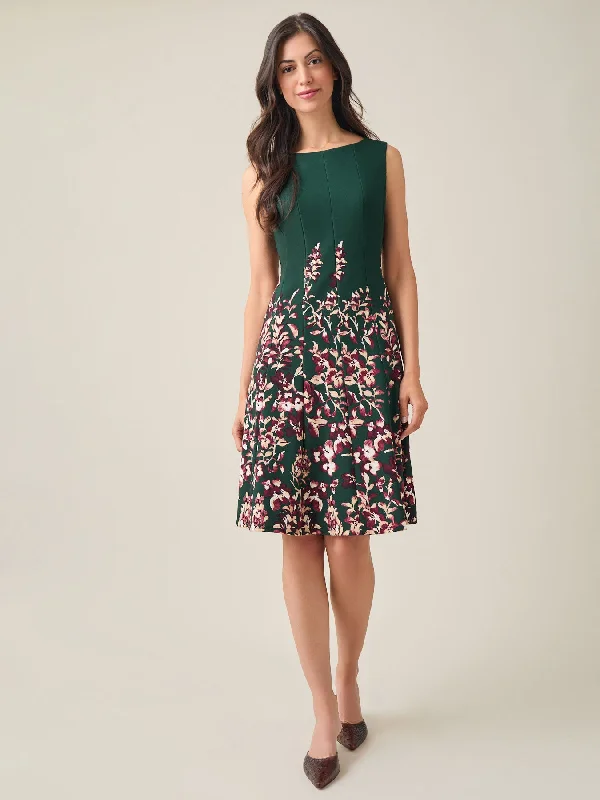 Classic Flare Dress, Printed Scuba Crepe