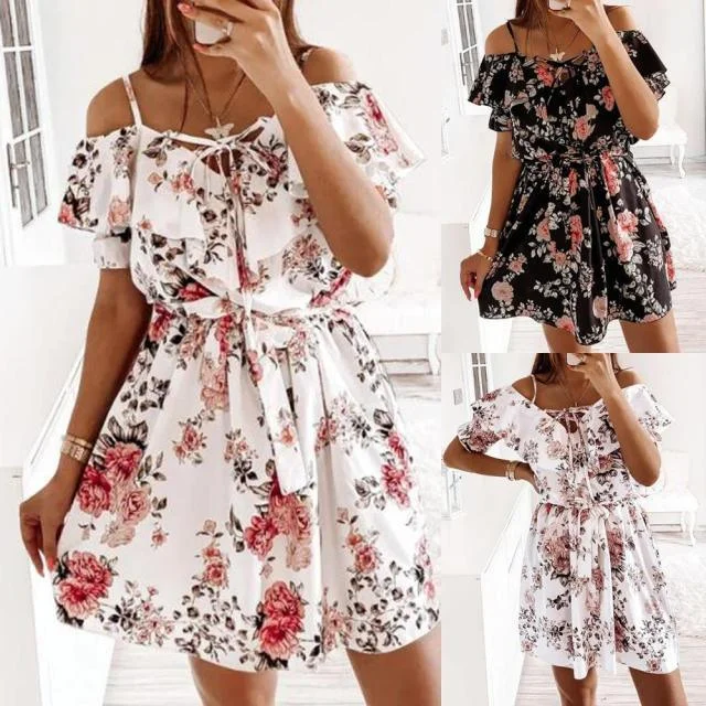 Fashion Sexy Sling Floral Waist Dress