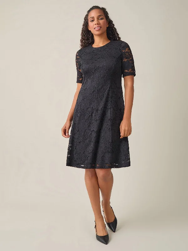 Fit-and-Flare Dress, Black