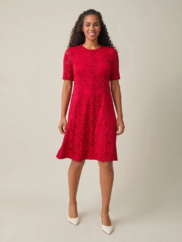 Fit-and-Flare Dress, Crimson