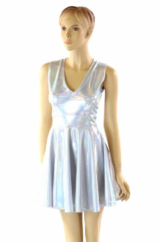 Holographic V Neck Skater Dress