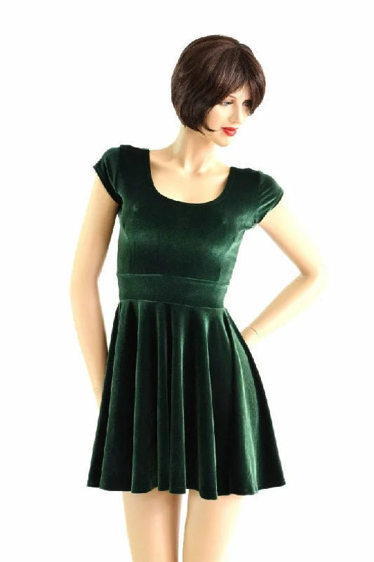 Forest Green Velvet Skater Dress