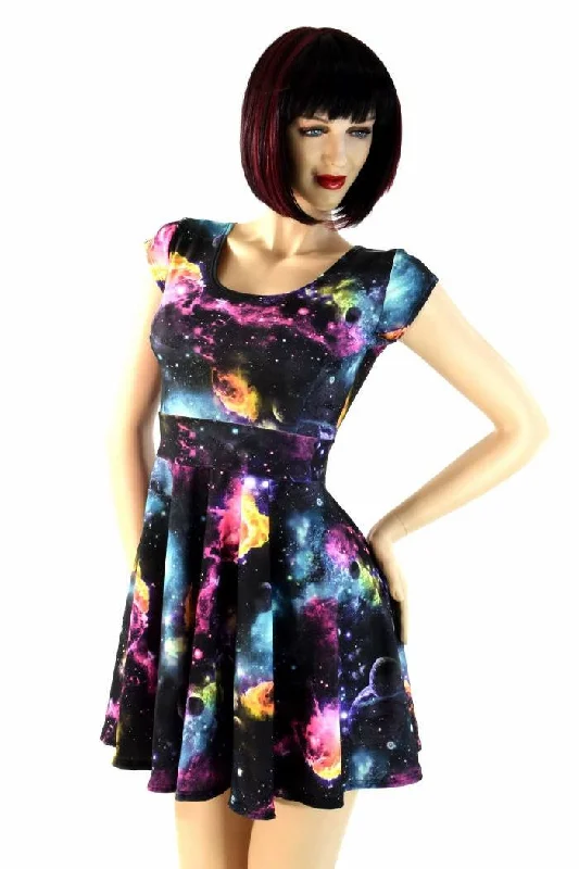 Galaxy Cap Sleeve Skater Dress