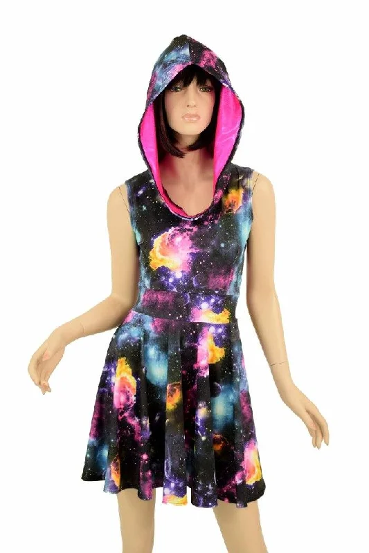 Sleeveless Galaxy Hooded Skater Dress