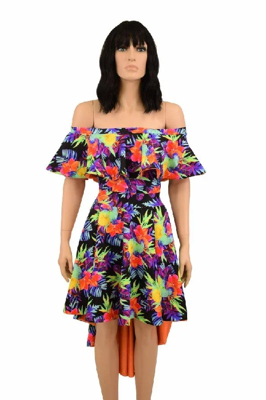 Hi Lo Skater Dress with Off Shoulder Neckline Chiffon unclassified dresses