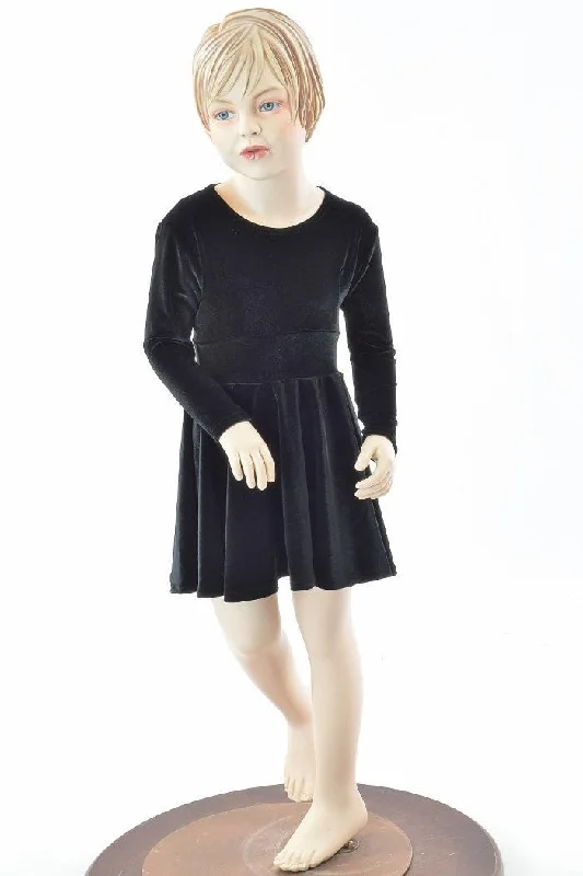 Kids Black Velvet Skater Dress