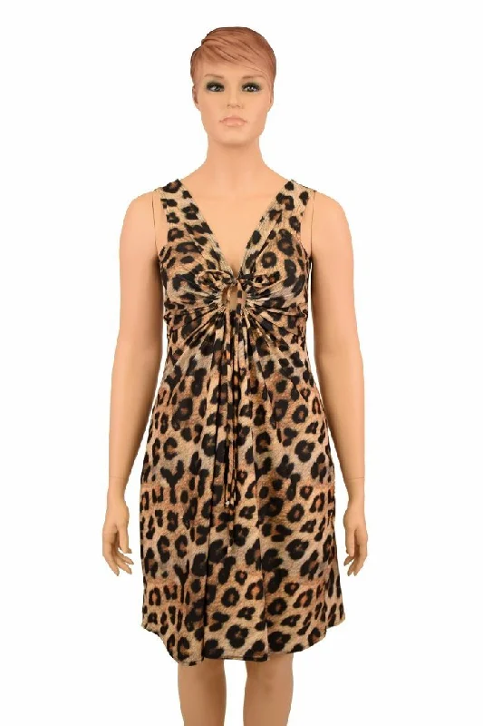 Leopard Print A-line Drawstring Keyhole Dress Beaded unclassified dresses