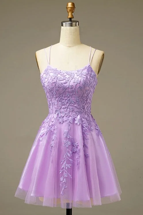 Lilac A-line Lace Appliques Short Homecoming Dress