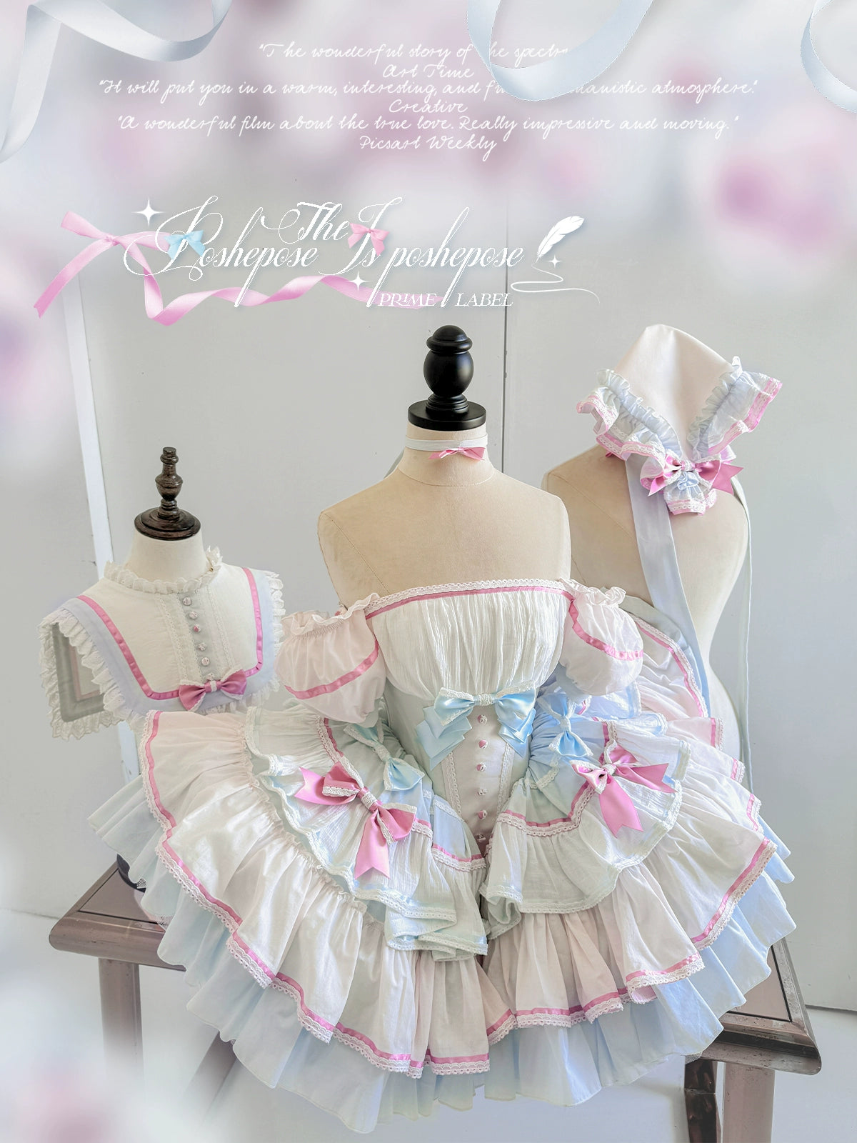 POSHEPOSE~Kitchen Helper~Sweet Lolita JSK Set Tiered Skirt Detachable Short Sleeves Dress