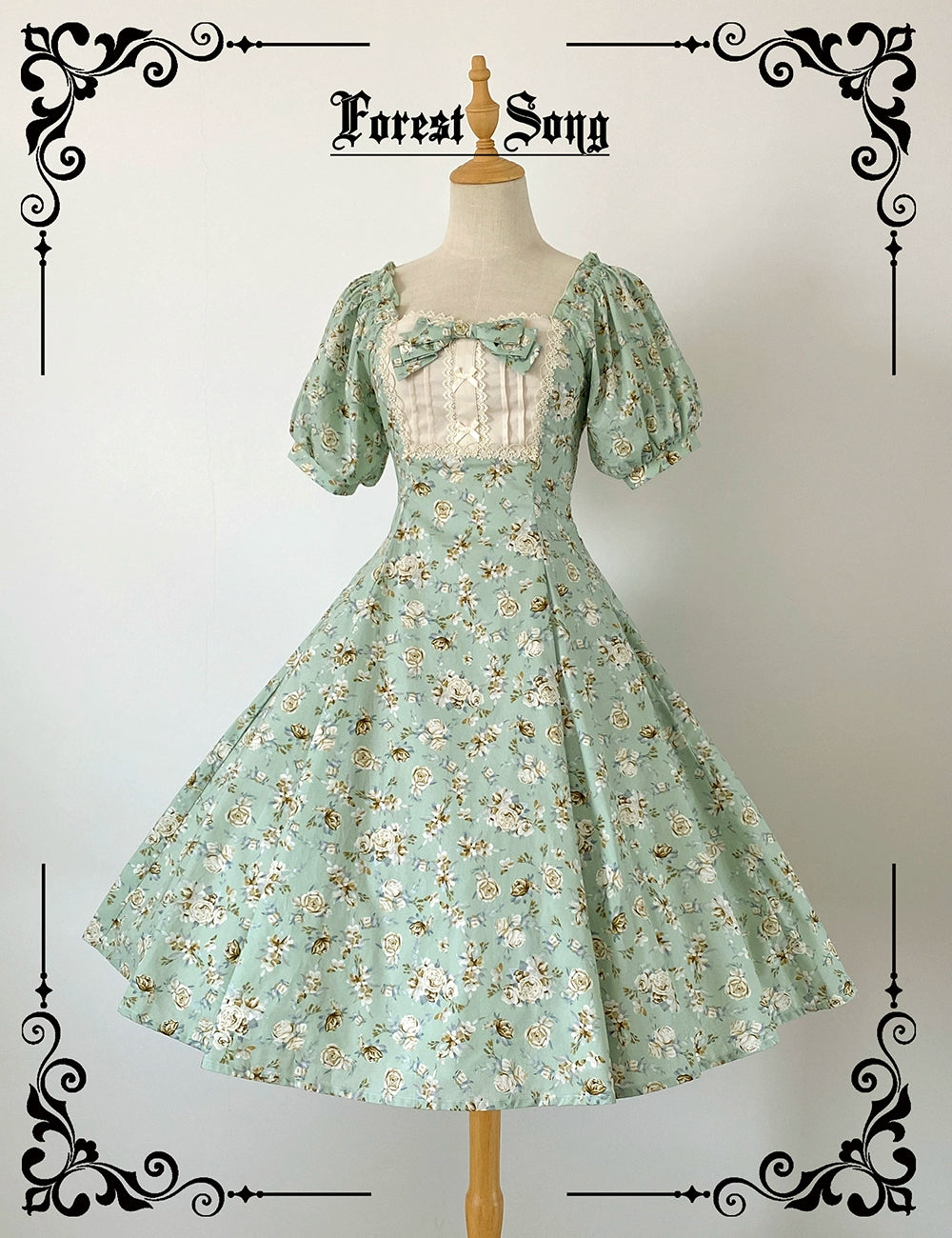 Forest Song~Pastoral Poem~Elegant Lolita OP Dress Floral Print 6-Piece Cut Lolita Dress