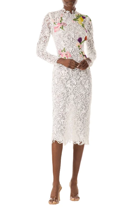 Long Sleeve Embroidered Lace Dress Off-shoulder unclassified dresses