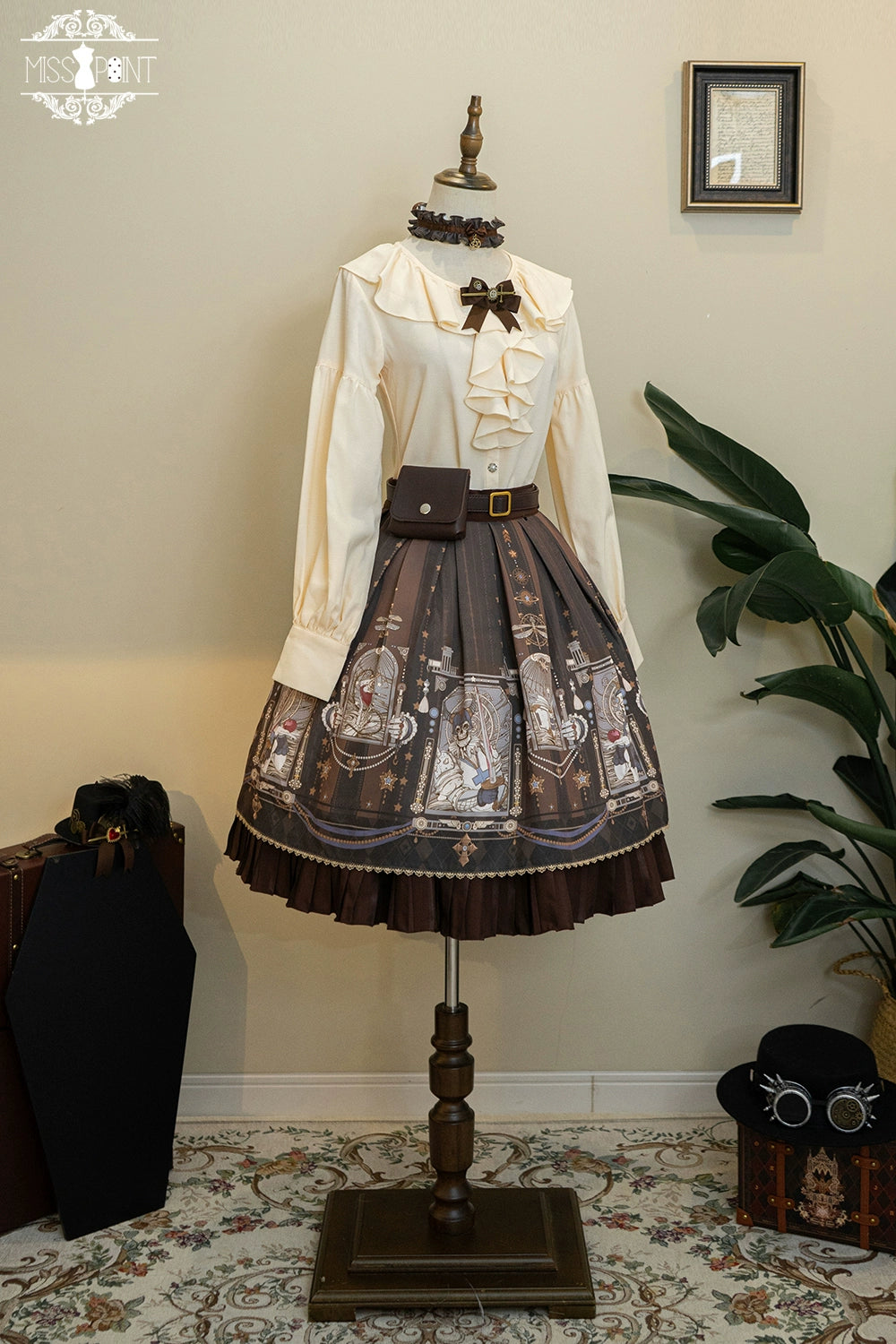 coffee skirt set (skirt+belt + bag)