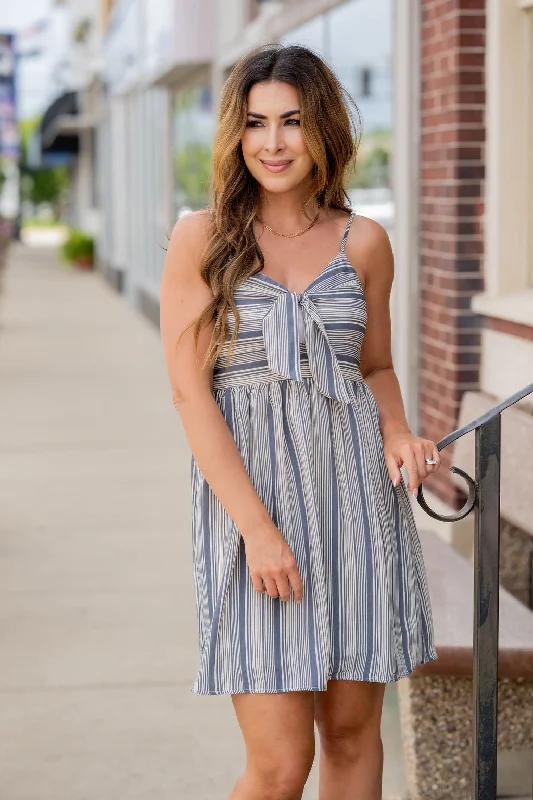 Mixed Stripes Tie Front Tank Dress