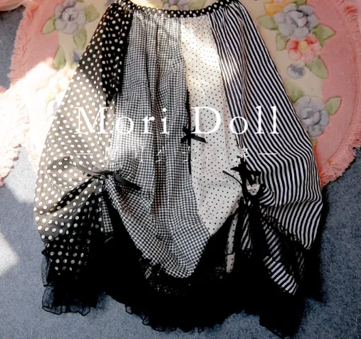 Mori Doll~Strawberry Jam~Sweet Lolita Dot and Stripe Print Skirt Stretchy unclassified dresses