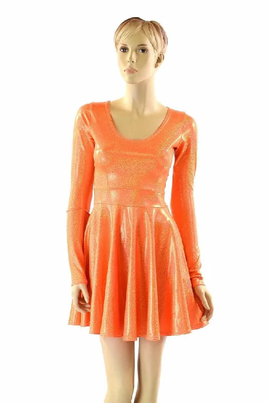 Orange Holographic Skater Dress