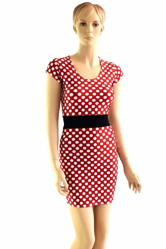 Polka Dot Black Waistband Minnie Dress