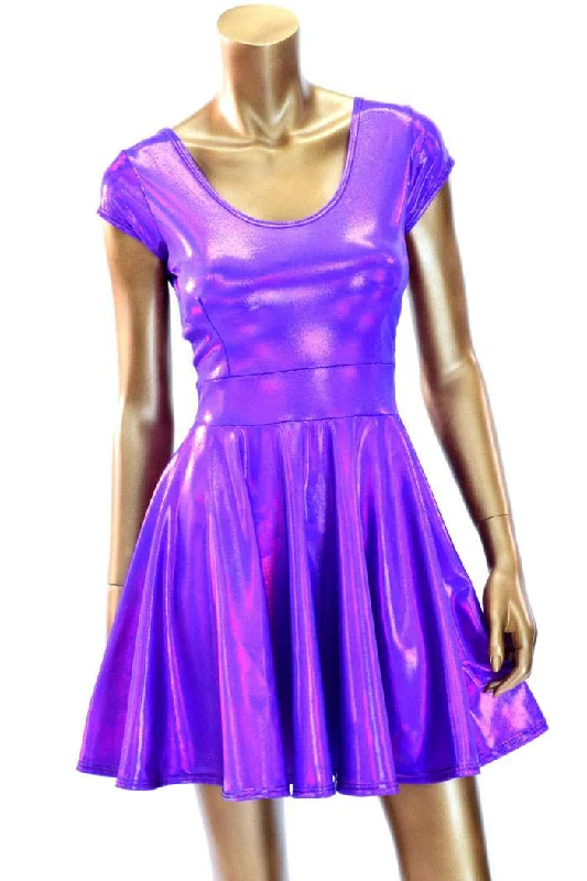 Purple Holographic Skater Dress