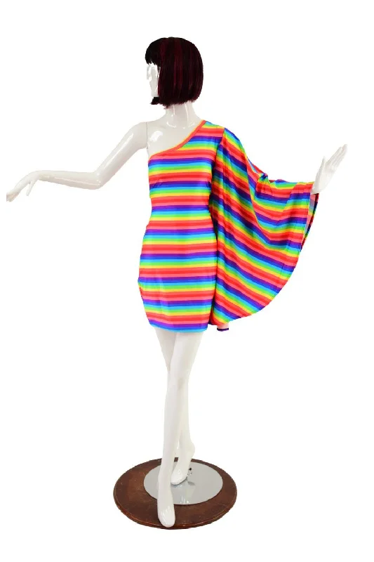 Rainbow One Shoulder Fan Sleeve Dress