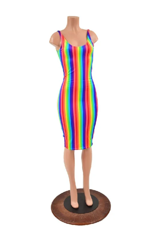 Rainbow Stripe Thin Strap Tank Wiggle Dress Stylish unclassified dresses