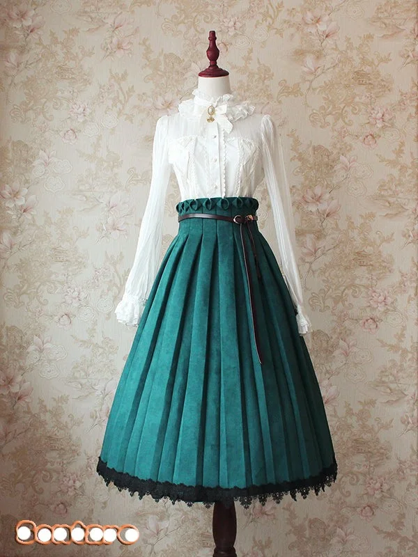 Sentaro~Warm Tea Suede~High Waist Pleated Lolita Skirt