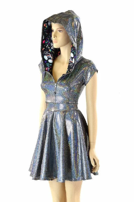 Silver Holographic & Unicorns Skater Dress