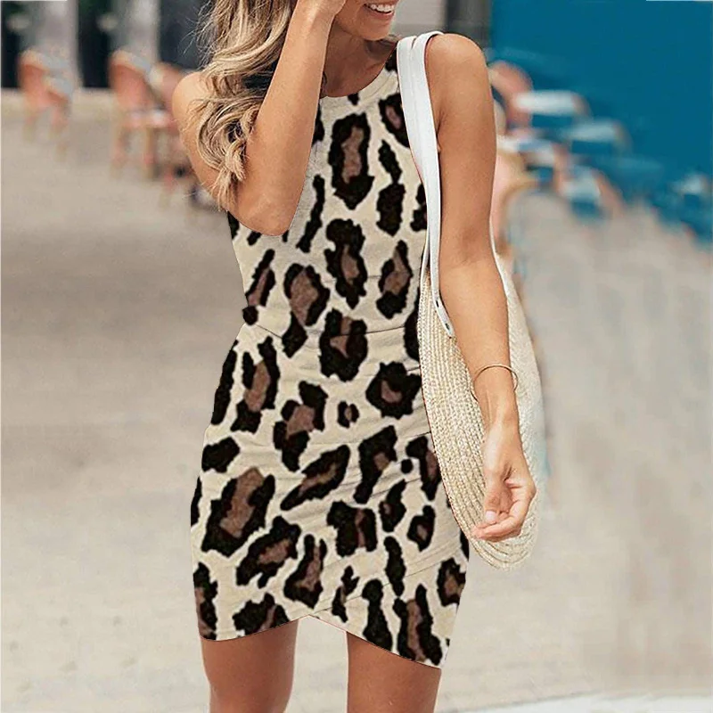 Sleeveless Round Neck Wrapped Hip Body Printed Dress Stylish unclassified dresses