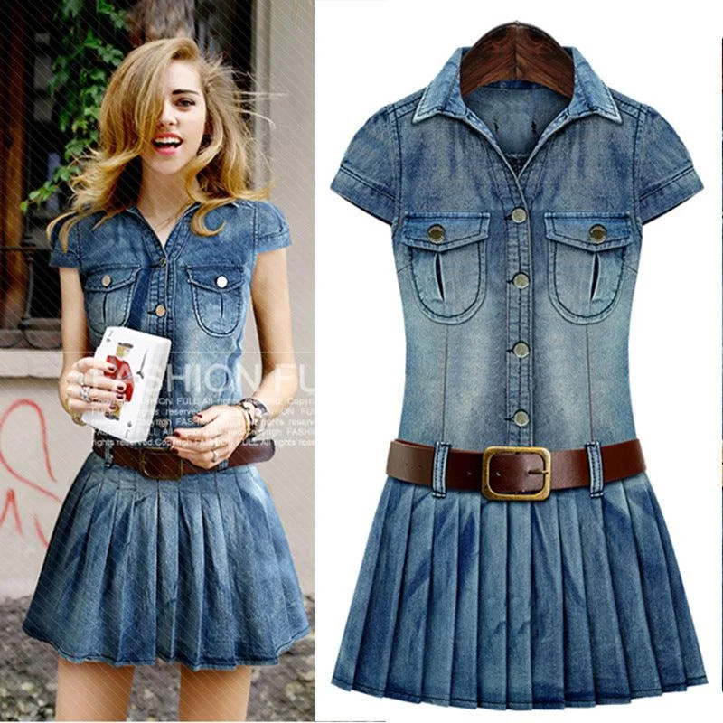 Summer New Retro Short-sleeved Denim Dress