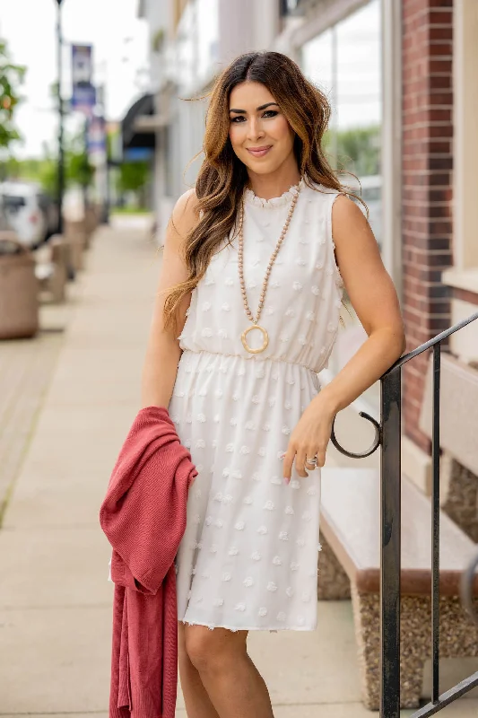 Textured Dot Cinched Neck Dress