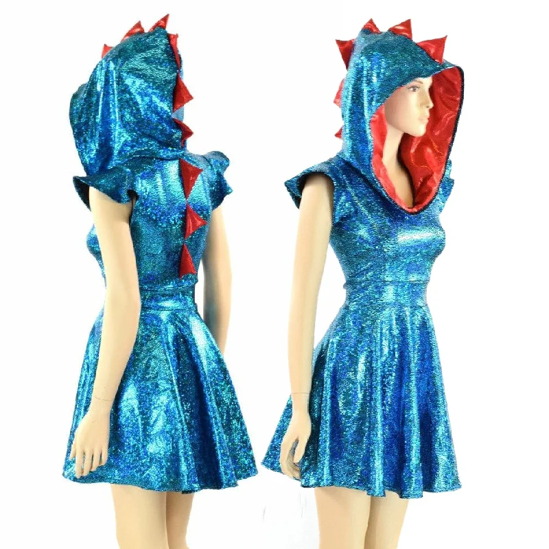 Turquoise & Red Dragon Spiked Skater Dress