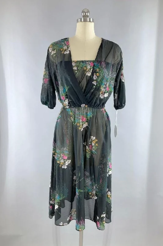 Vintage 70s Sheer Black Day Dress