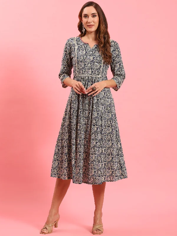 Women Blue Floral Printed Dress