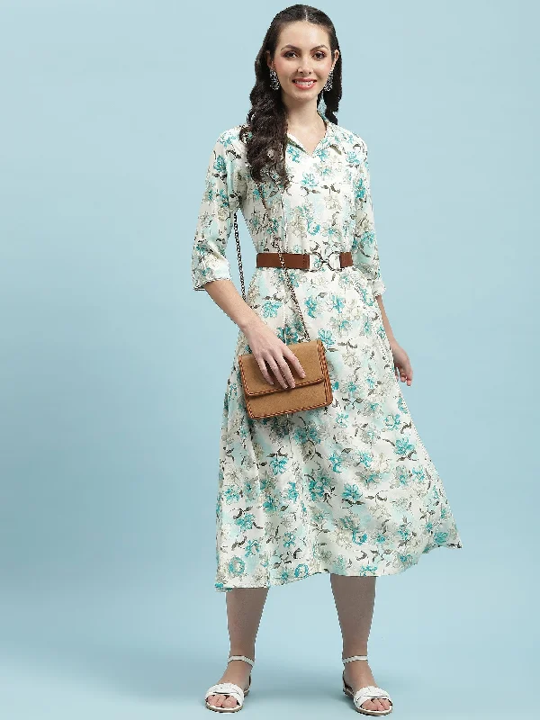 Women Blue Floral Print Dress