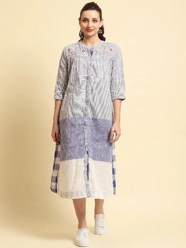 Women Blue Stripe Printed Dress