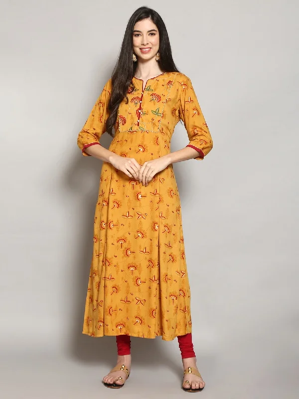 Women Mustard Floral Printed Dress