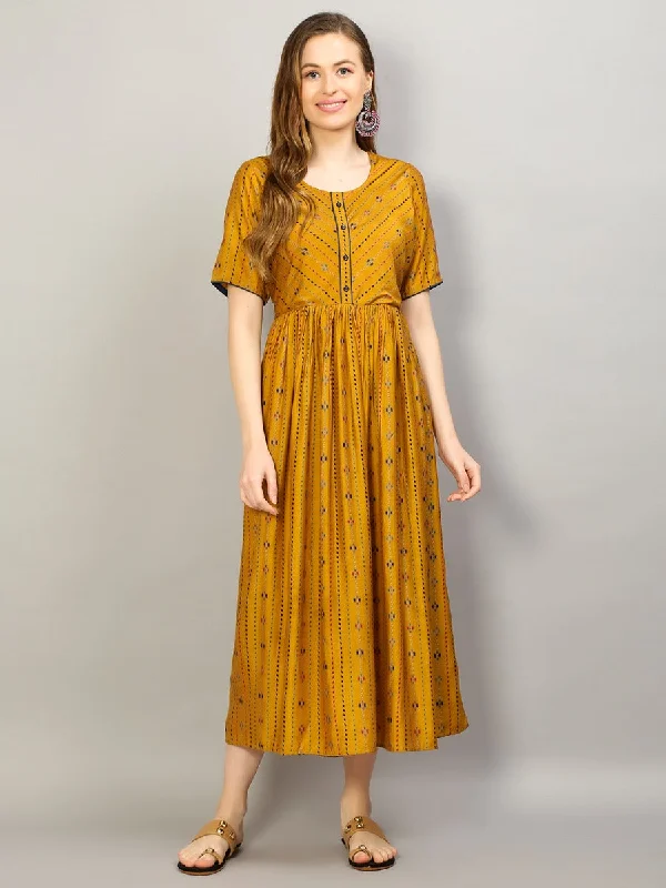 Women Mustard Geometric Printed Dress