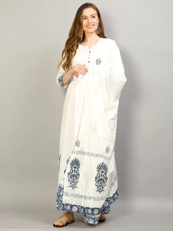 Women Off-White Floral Printed Dress With Dupatta