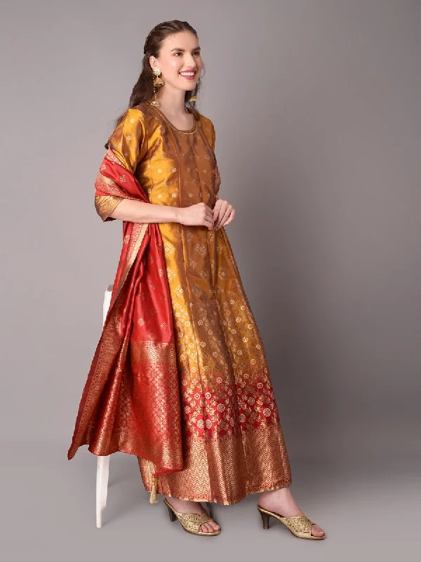 Women Yellow Floral Printed Dress With Dupatta