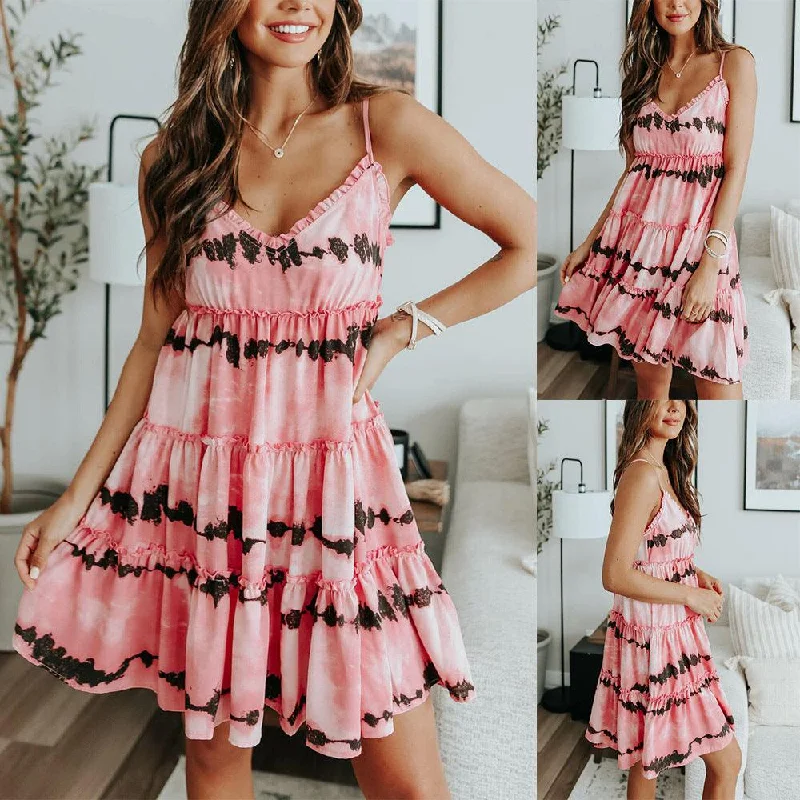 Women's Fashion V-Neck Sling Ruffle Dress