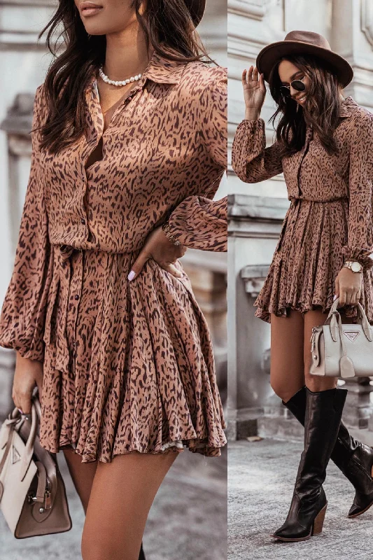 Women's Printed Shirt Waist Lapel Dress